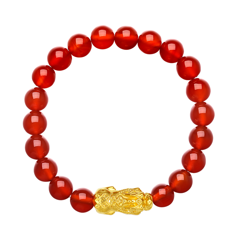 24K Gold Beaded Bracelet Agate Pixiu 0.9-1.2g AEMN195631