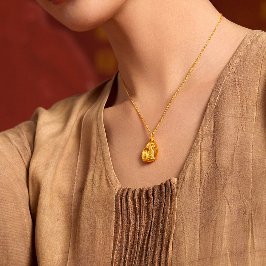 九華山 999.9 24K 金吊墜項鍊 地藏菩薩 A0615326