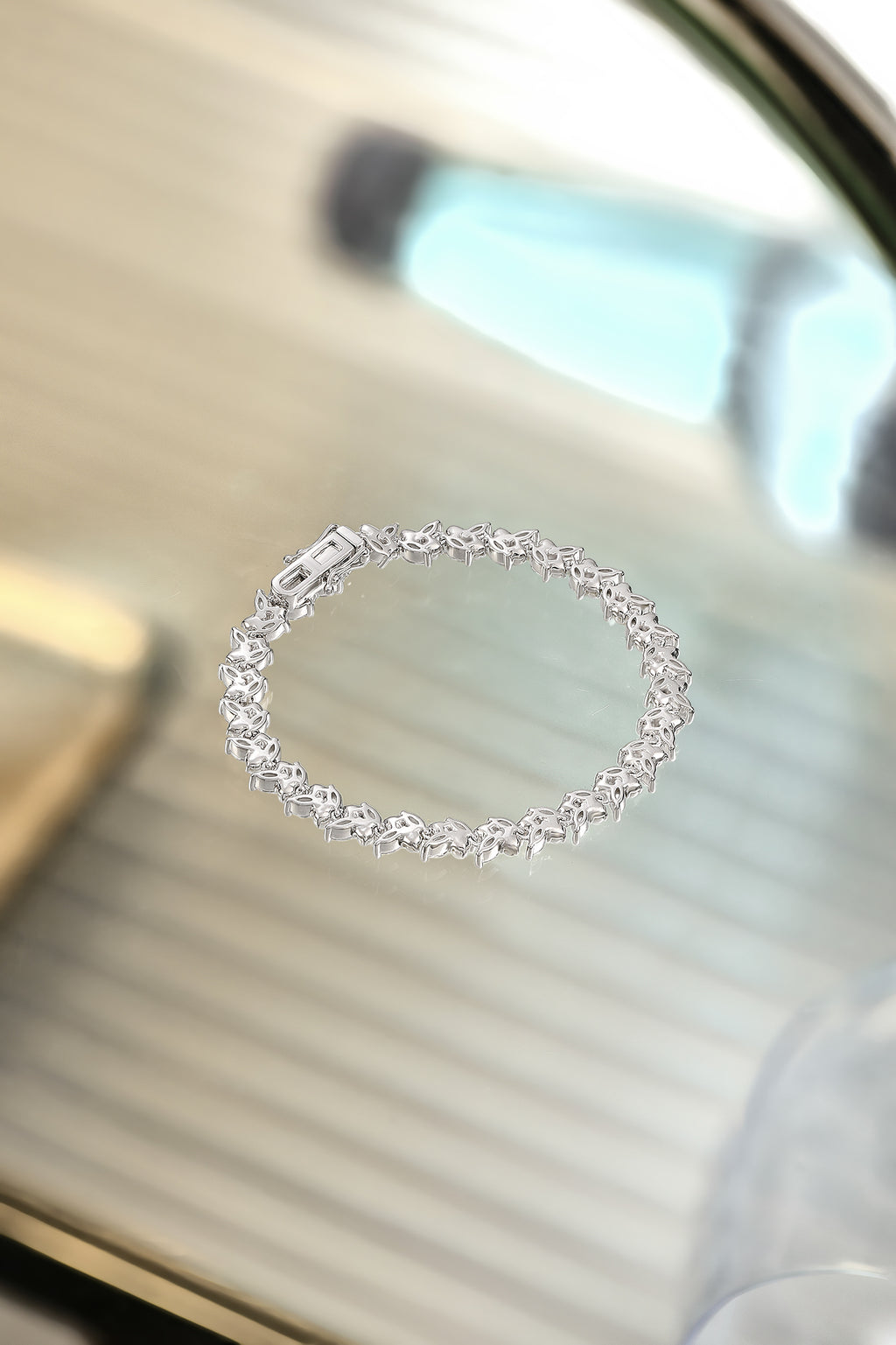 ZHOU LIU FU 925 Sterling Silver Marquise Cubic Zirconia Tennis Bridal Bracelet Simulated Pearl Wedding Jewelry for Women J0713594