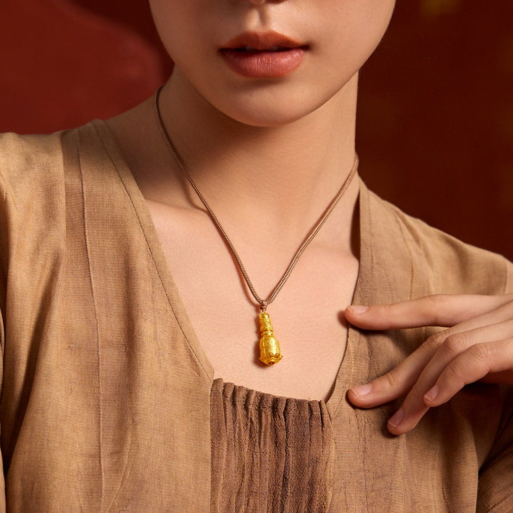 'Jiuhua Mountain' 999.9 24K Gold Pendant Necklace Ksitigarbha's Implements A0415325