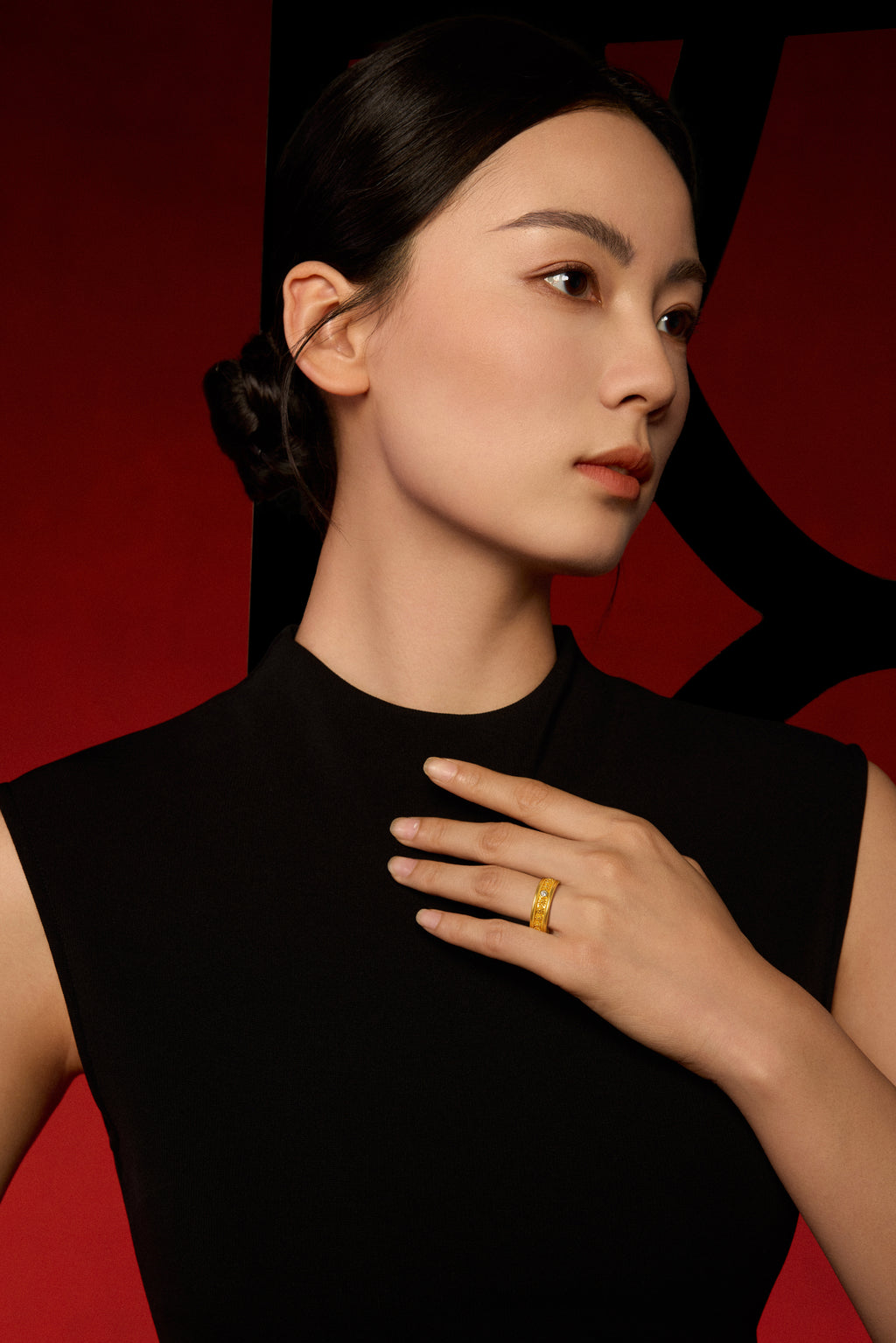 "Chinese Culture Collection - Dan Qing" 999 24K Gold Ring Diamond 0.058ct 11-14g W0150060