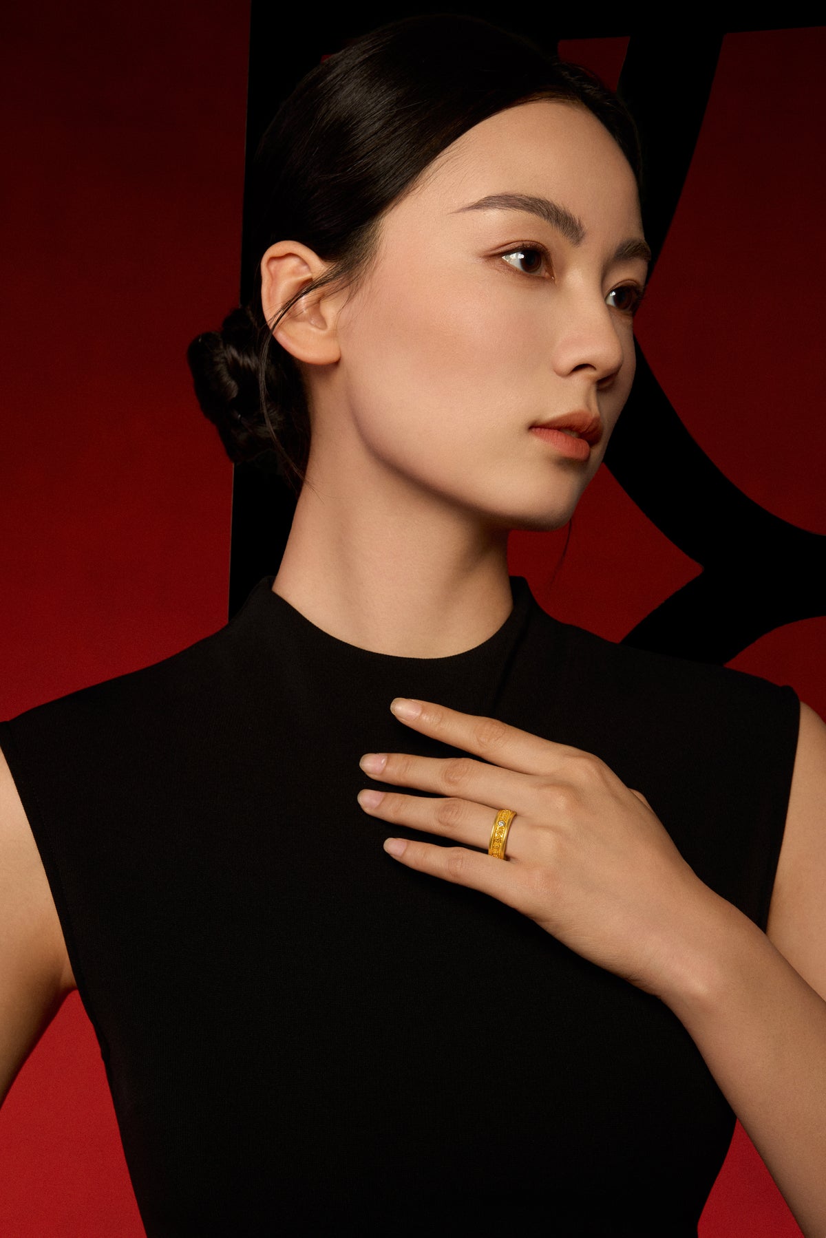 "Chinese Culture Collection - Dan Qing" 999 24K Gold Ring Diamond 0.058ct 11-14g W0150060