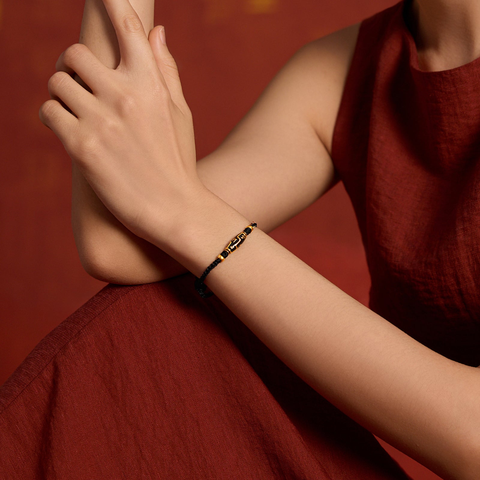 Jiuhua Mountain' 24K Gold String Bracelet Buddhist Scripture A1715288