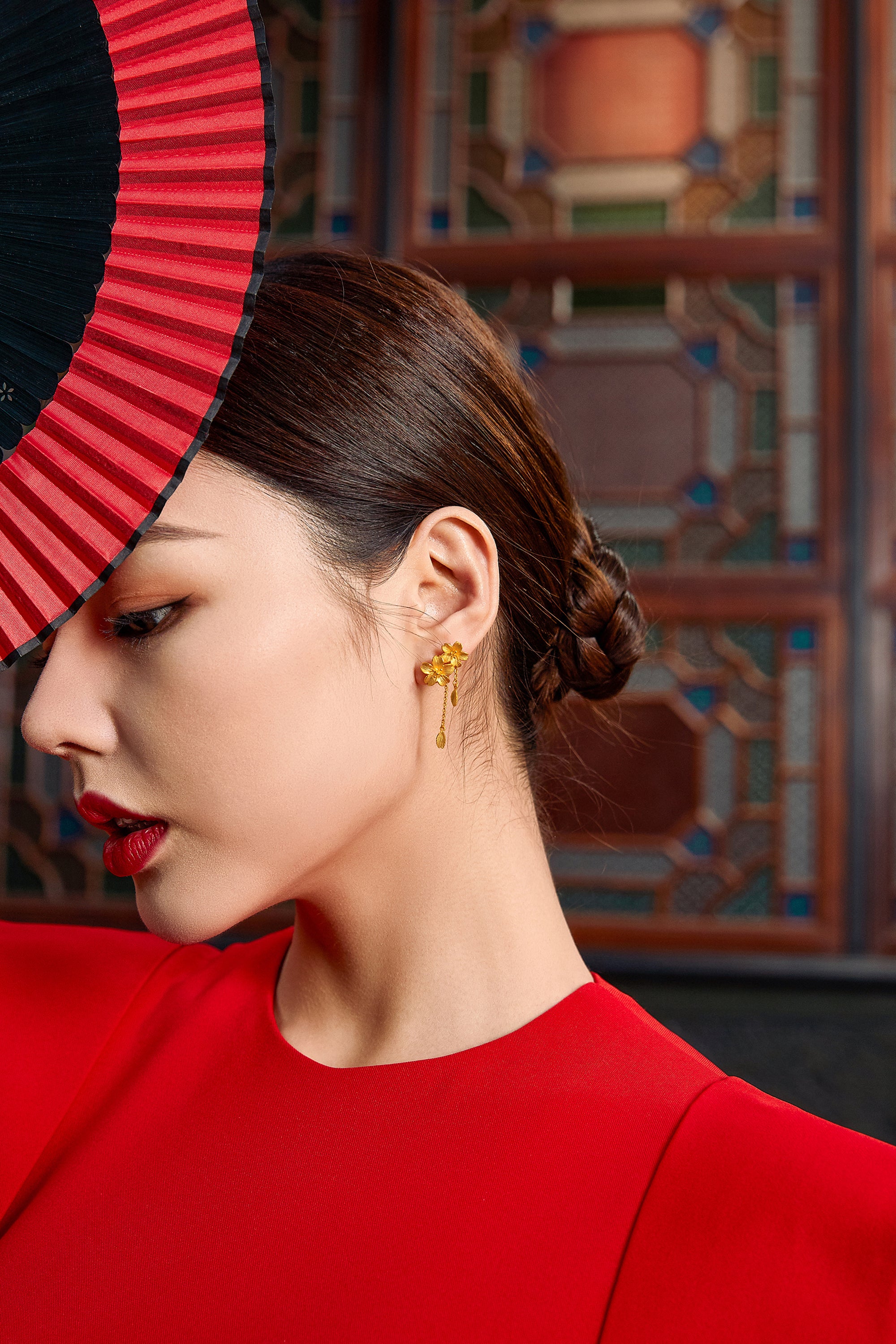 999 24K Gold Earrings Flower 5-7g A098656