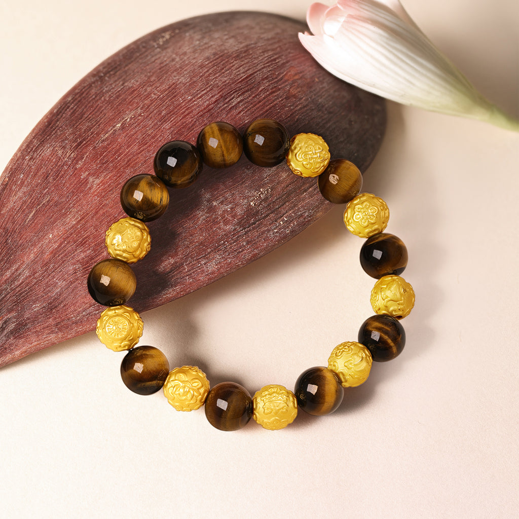 "Jiuhua Mountain" 24K Gold Beaded Bracelet Tiger's Eye Bead Mudras A1914658