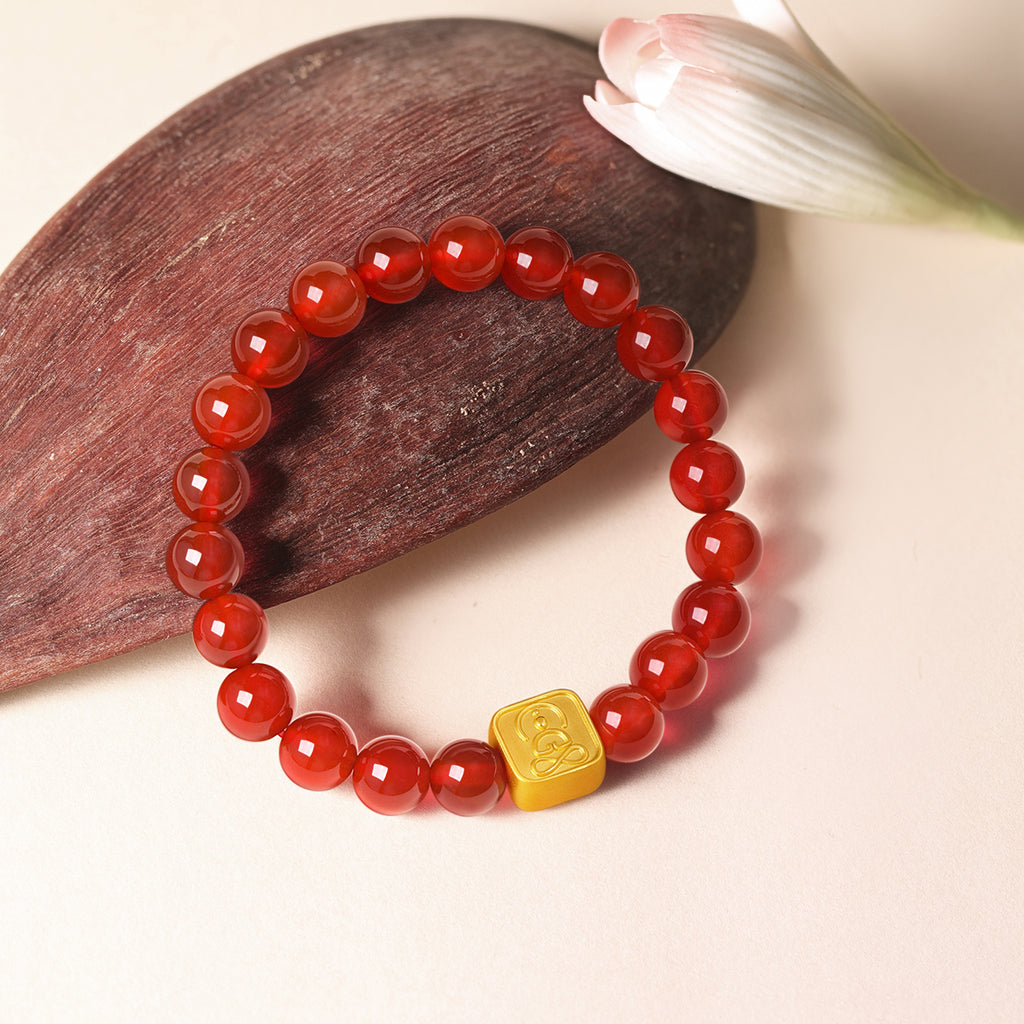 九華山 24K 金珠手鍊 瑪瑙 地藏菩薩 A1914667