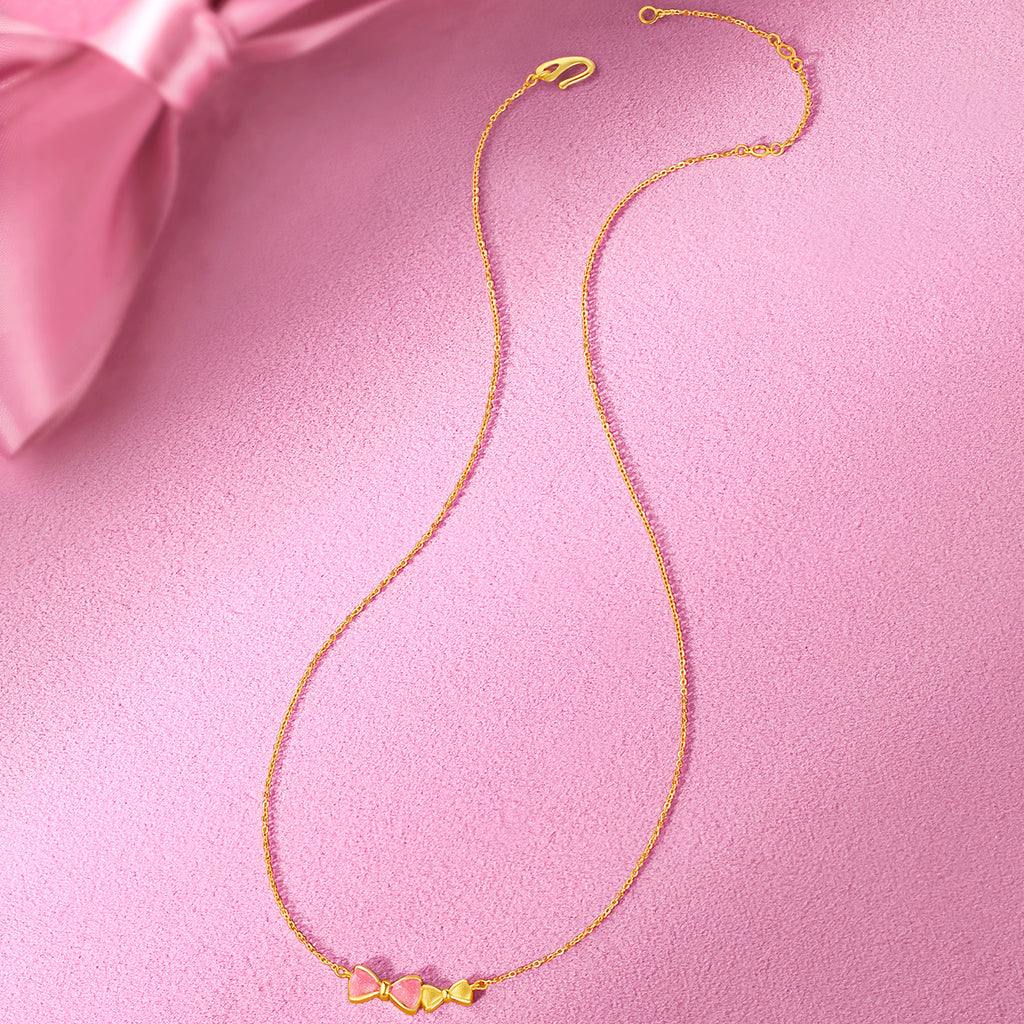 "Honey" 999 24K Gold Pendant Necklace Bow 3.16-3.66g A0613236