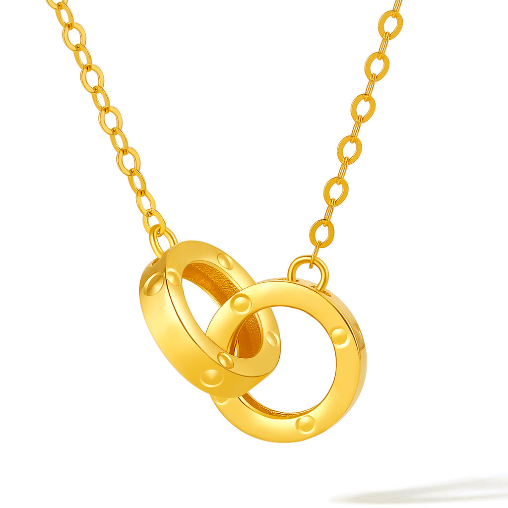 18K Yellow Gold Pendant Necklace Interlocking Circles 1.41-1.71g C0610790