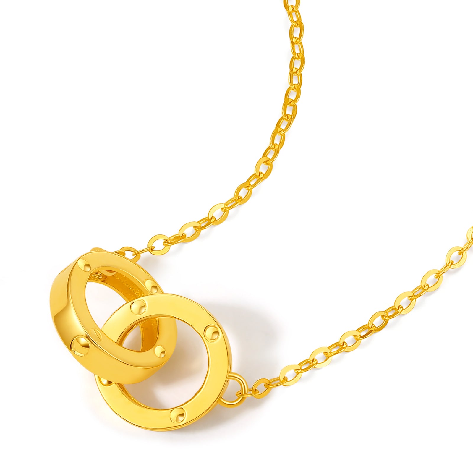 18K Yellow Gold Pendant Necklace Interlocking Circles 1.41-1.71g C0610790