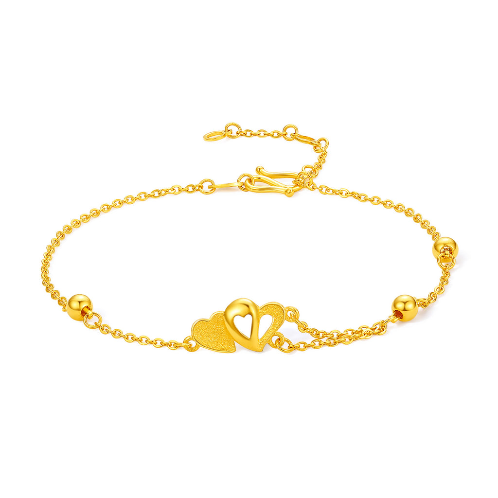 999 24K Gold Chain Bracelet Heart 2.83-3.23g A0710571