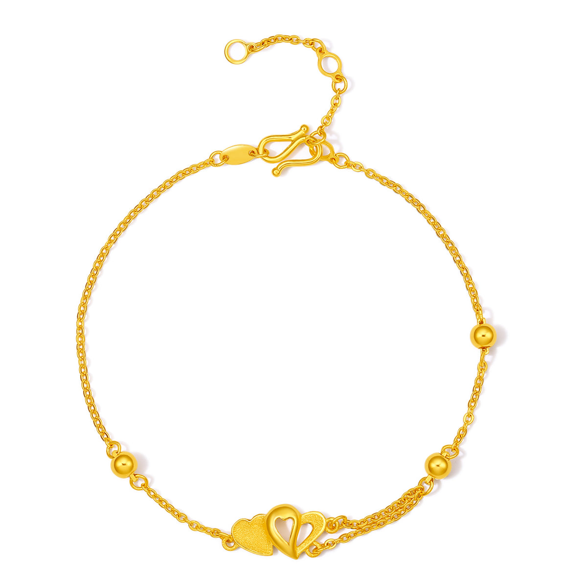 999 24K Gold Chain Bracelet Heart 2.83-3.23g A0710571