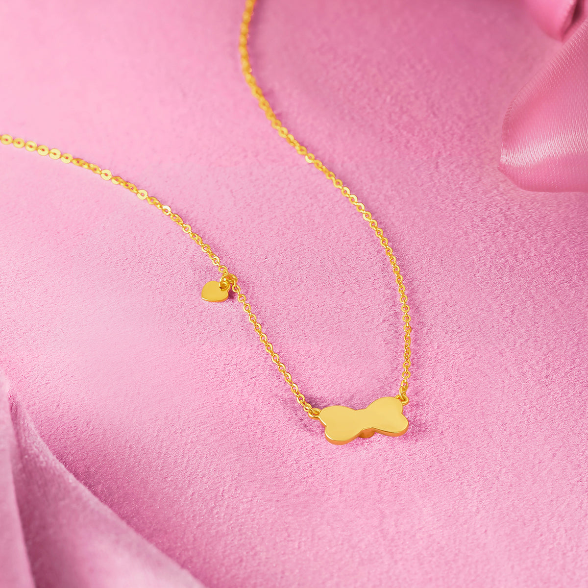 "Honey" 999 24K Gold Pendant Necklace Bow 3.5-4g A0613238