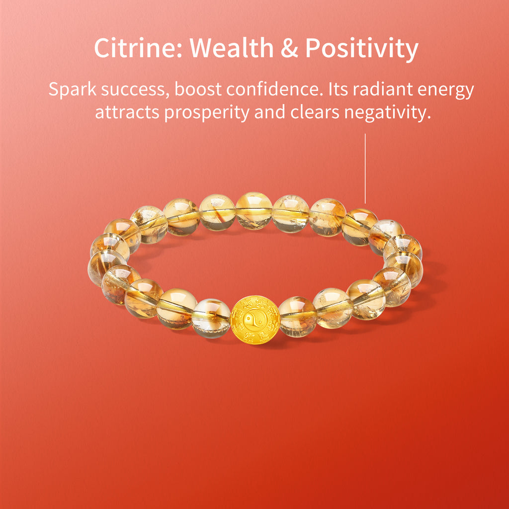 Jiuhua Mountain'24K Gold Beaded Bracelet Citrine Buddhist Scripture A1914656