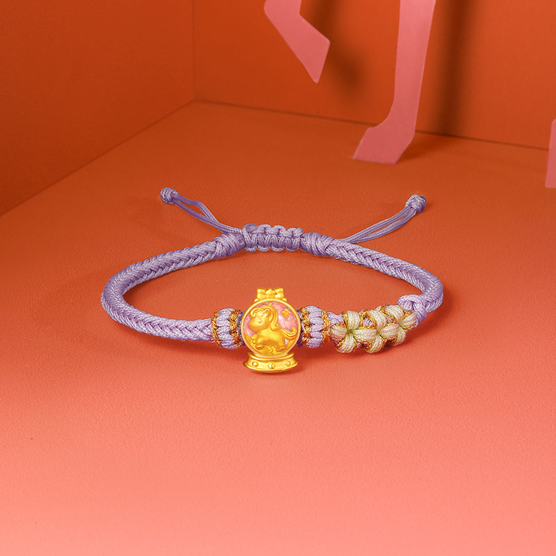 'Year of the Horse'  24K Gold String Bracelet Horse Crystal Ball 0.7-1g 16cm-22cm A1715751