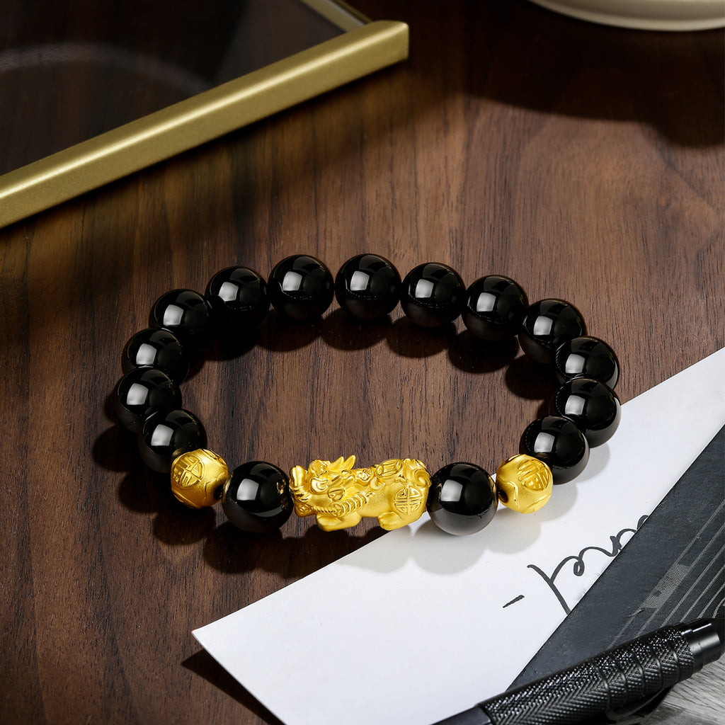 24K Gold Beaded Bracelet Agate Pixiu 3.4-3.8g ADMN193470