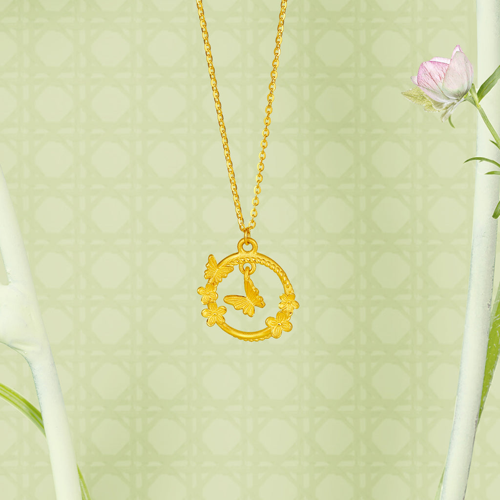 999 24K Gold Pendant Necklace Flower 3.7-4.2g A0613020