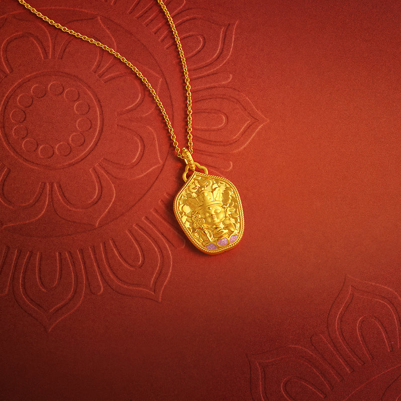 Jiuhua Mountain' 24K Gold Pendant Ksitigarbha Bodhisattva A0415251