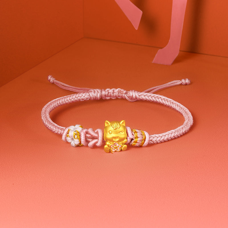 'Year of the Horse'  24K Gold String Bracelet Horse Flower 0.7-1g 16cm-22cm A1715797