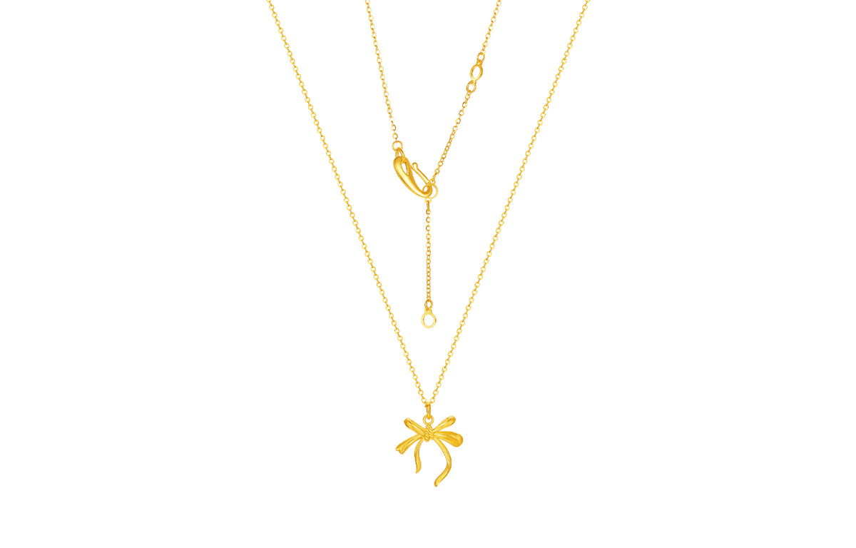 999 24K Gold Pendant Necklace Bow 3.48-3.88g A0614057