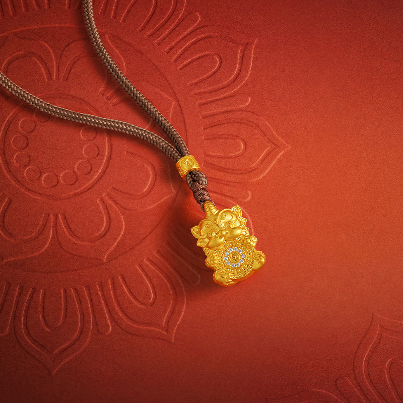 'Jiuhua Mountain' 999.9 24K Gold Pendant Necklace Diamond Ksitigarbha's Mount Diting V0415275