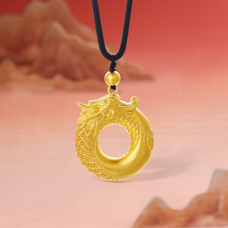 'Antiquity Gold' 999.9 24K Gold Pendant Necklace Peace Buckle Dragon 20-24g A0412995
