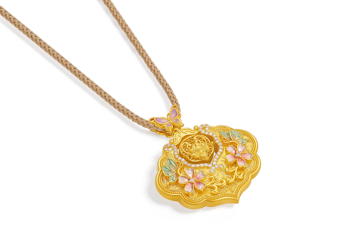 "Chinese Culture Collection - Song Brocade" 24K Gold Pendant Necklace Diamond Ruyi 17-20g W0423107
