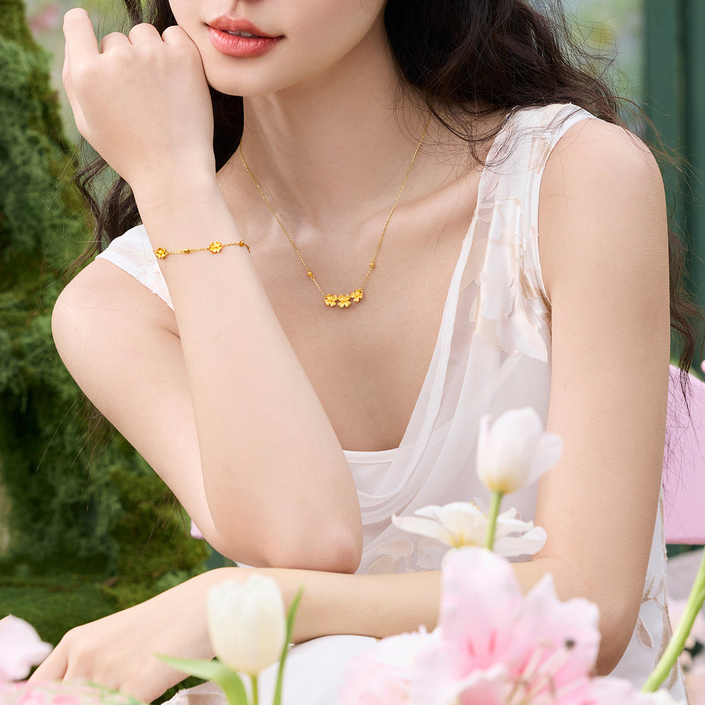“Dream in the Garden” 24K Gold Pendant Necklace Flower 3.7-4g A0614963