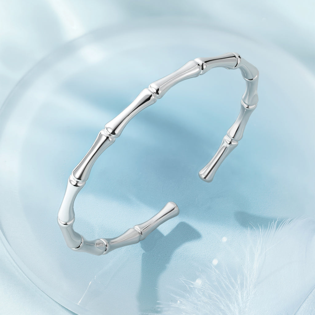 ZHOU LIU FU .999 Fine Silver Solid Adjustable Cuff Bangle Bracelet for Women, Bone-Shaped Fine Jewelry Halloween Gift for Her 2.12–2.2 in