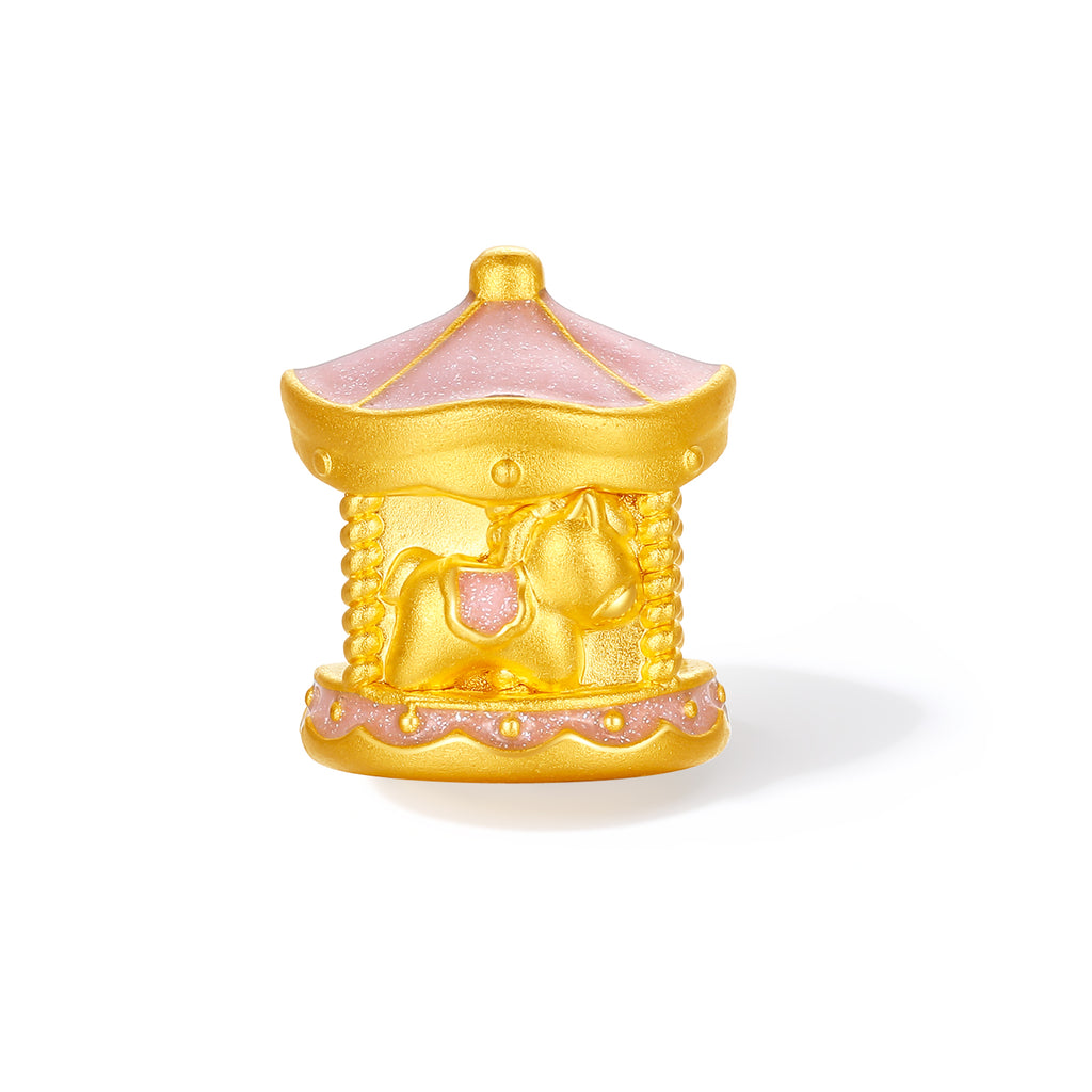 'Year of the Horse' 24K Gold Beaded Bracelet Rose Quartz Carousel Horse 0.58-0.88g 17cm A1915531