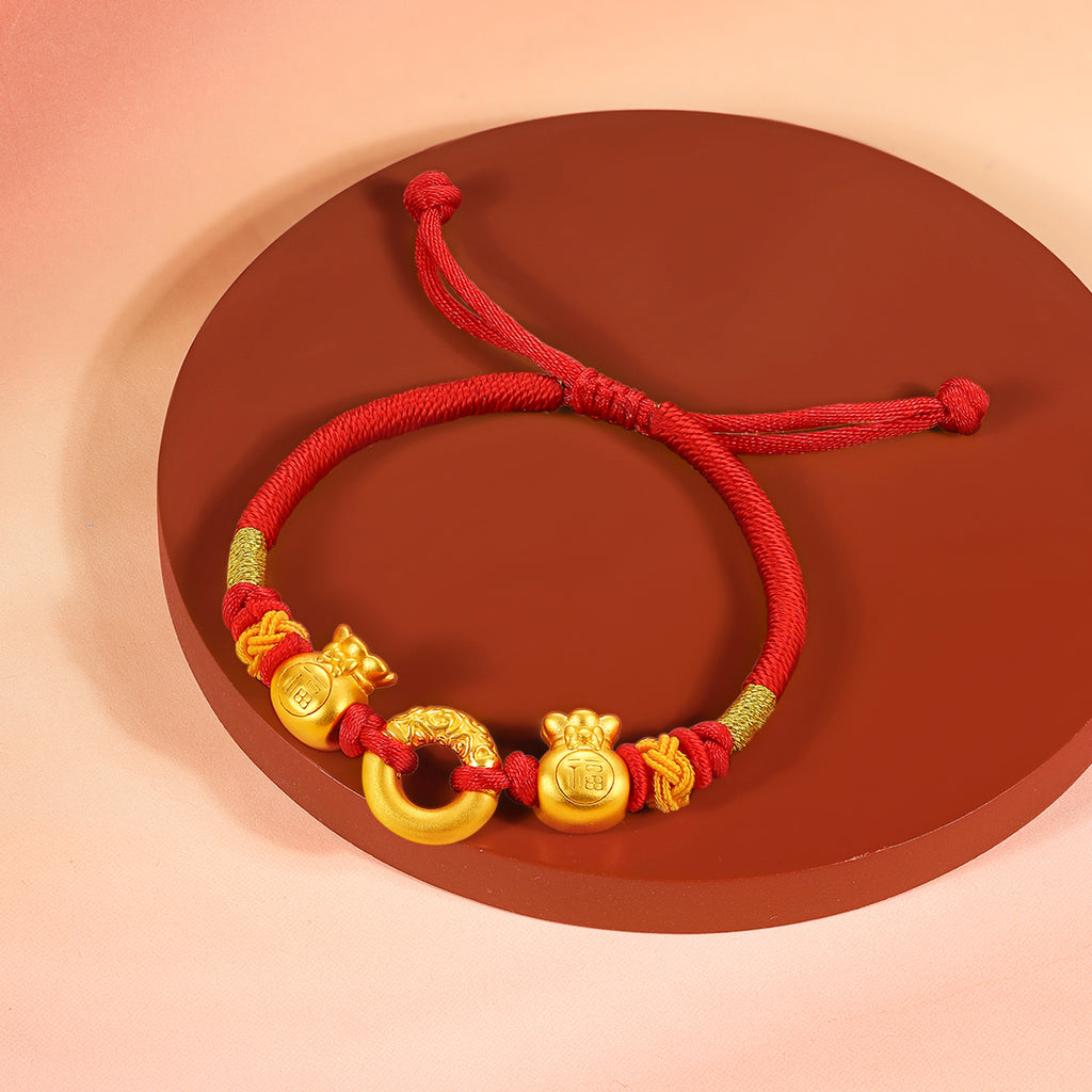 24K Gold String Bracelet 1.8-2.3g Good Fortune Bag A1712792