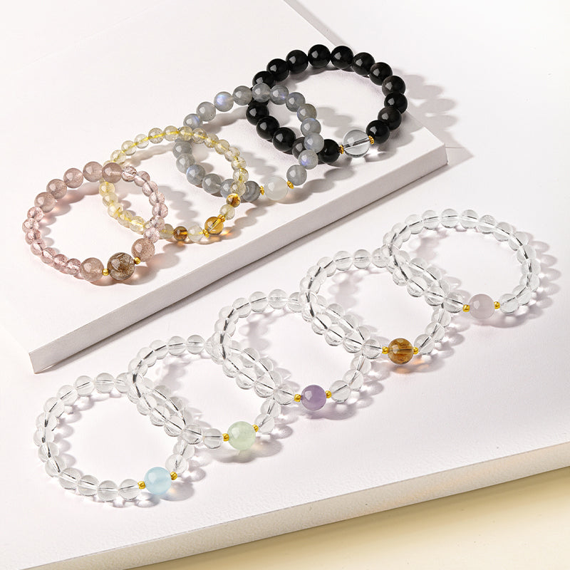 18K Gold Beaded Bracelet Crystal Rose Quartz 0.06-0.08g J1915553