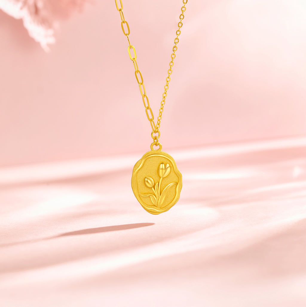 999 24K Gold Pendant Necklace Tulip 4.65-5.05g A0611951