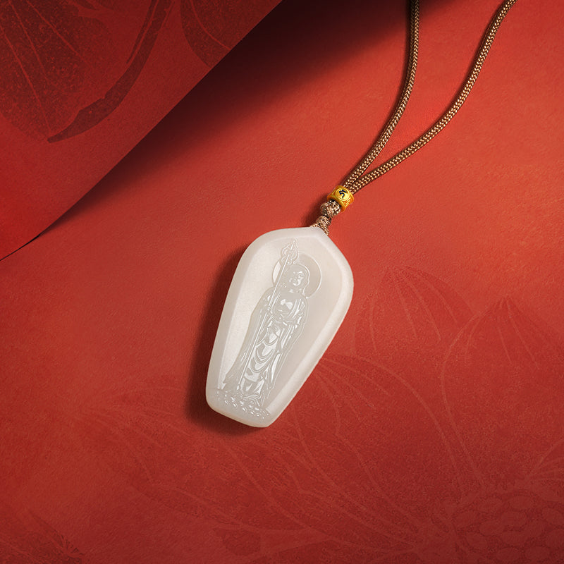 'Jiuhua Mountain' 24K Gold Pendant Necklace Heitian Jade Ksitigarbha Bodhisattva Y0415335
