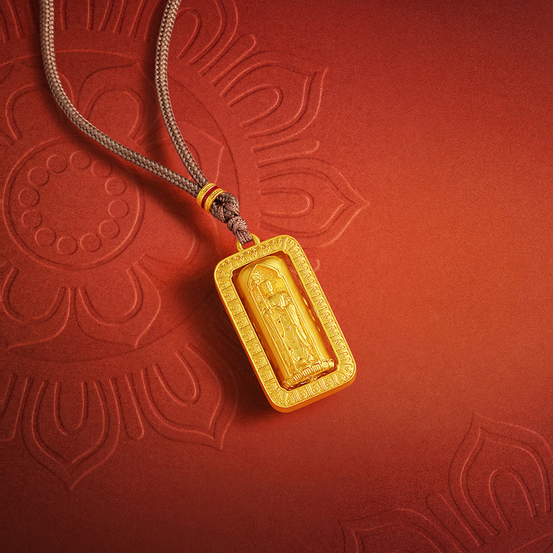 'Jiuhua Mountain' 999.9 24K Gold Pendant Necklace Ksitigarbha Bodhisattva A0415323