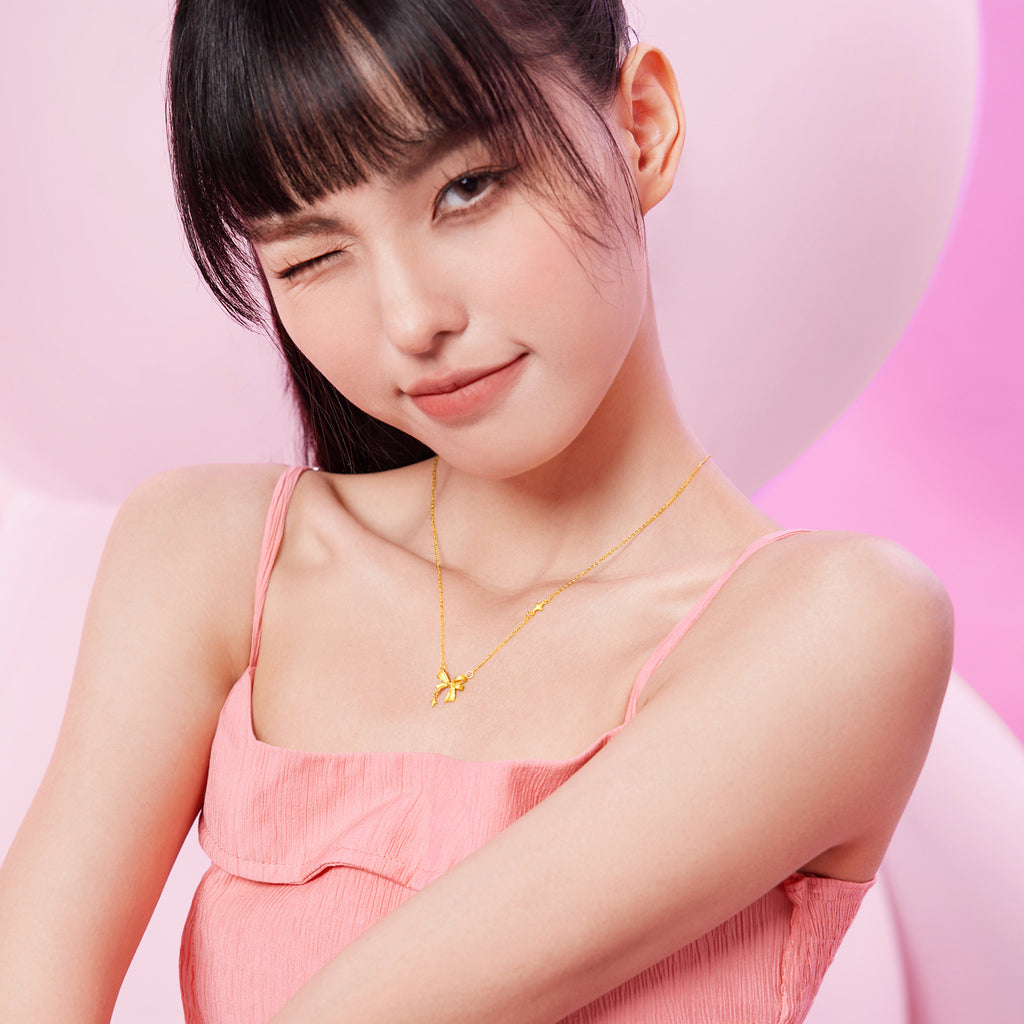 "Cute&Cool" 999 24K Gold Pendant Necklace Bow 3.3-3.8g A0611998