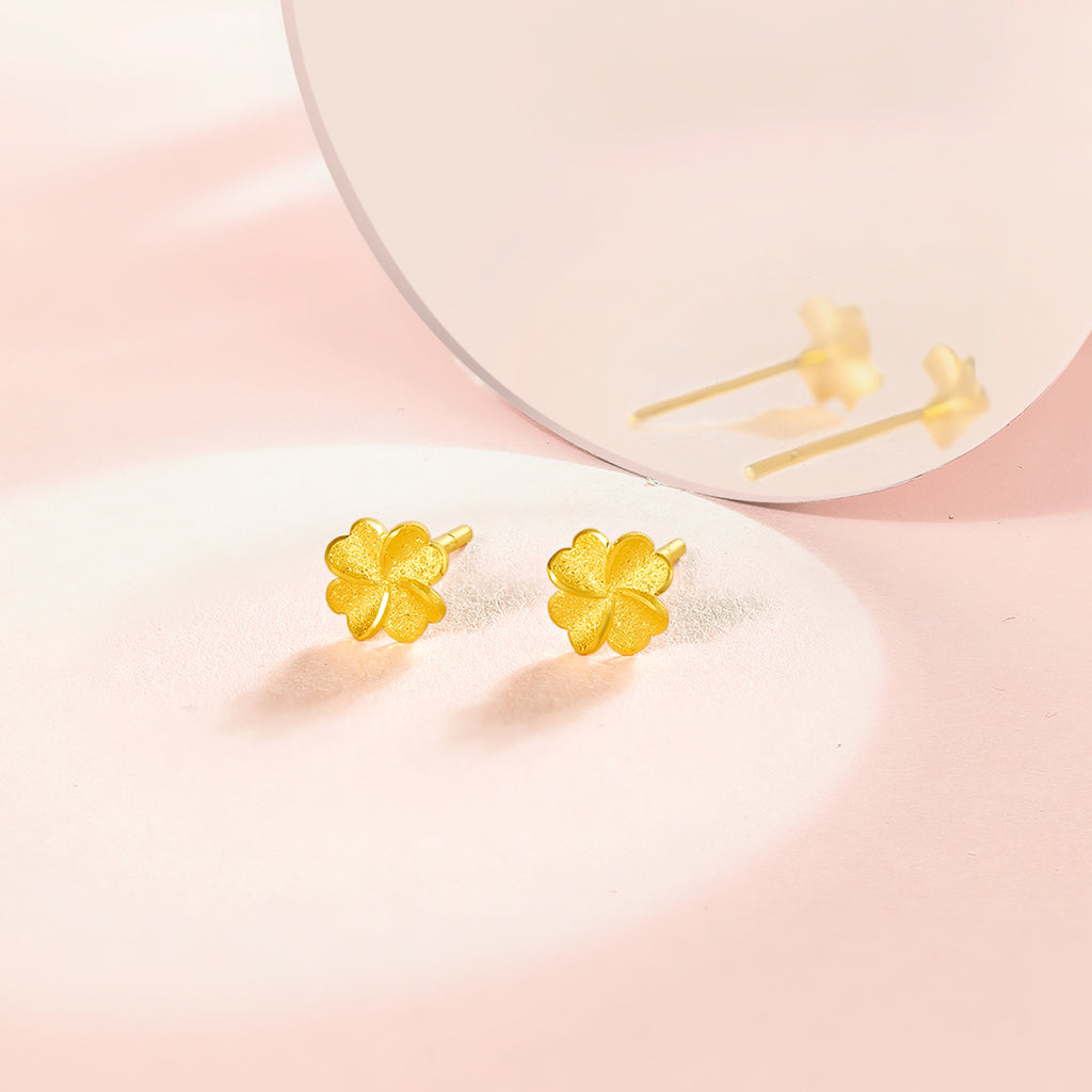 999.9 24K Gold Earrings Clover 0.8-1g 16-19cm A0912975