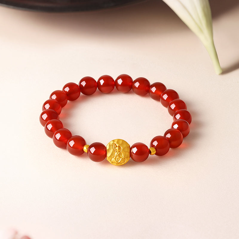 "Jiuhua Mountain" 24K Gold Beaded Bracelet Agate Ksitigarbha Bodhisattva A1915809