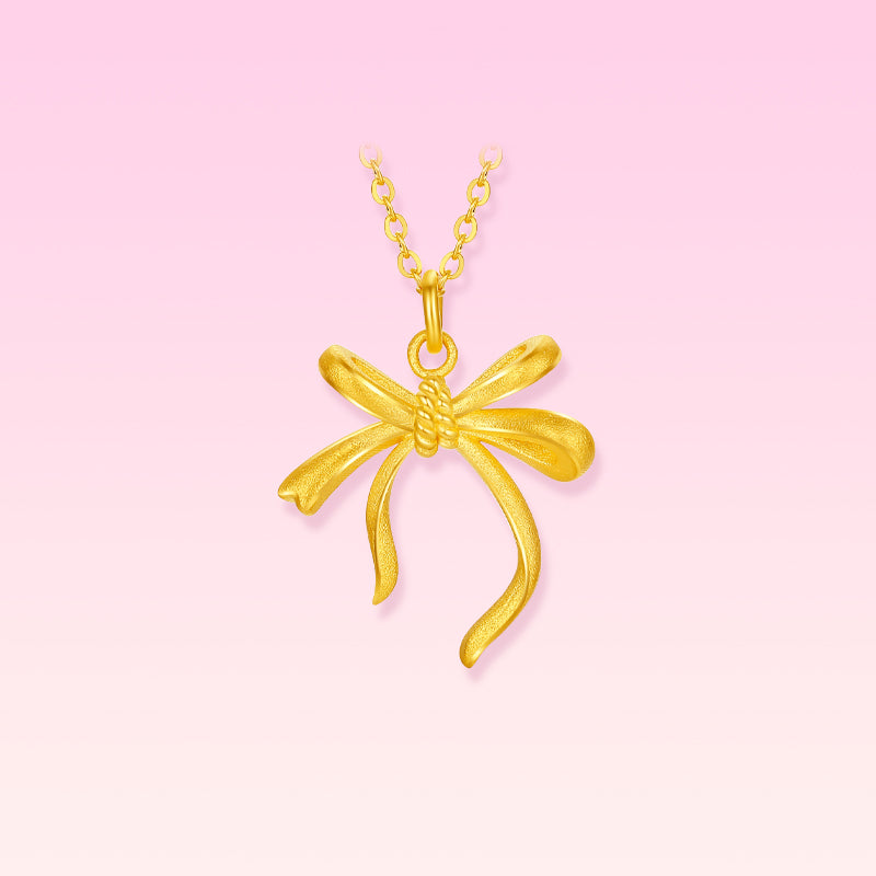 999 24K Gold Pendant Necklace Bow 3.48-3.88g A0614057