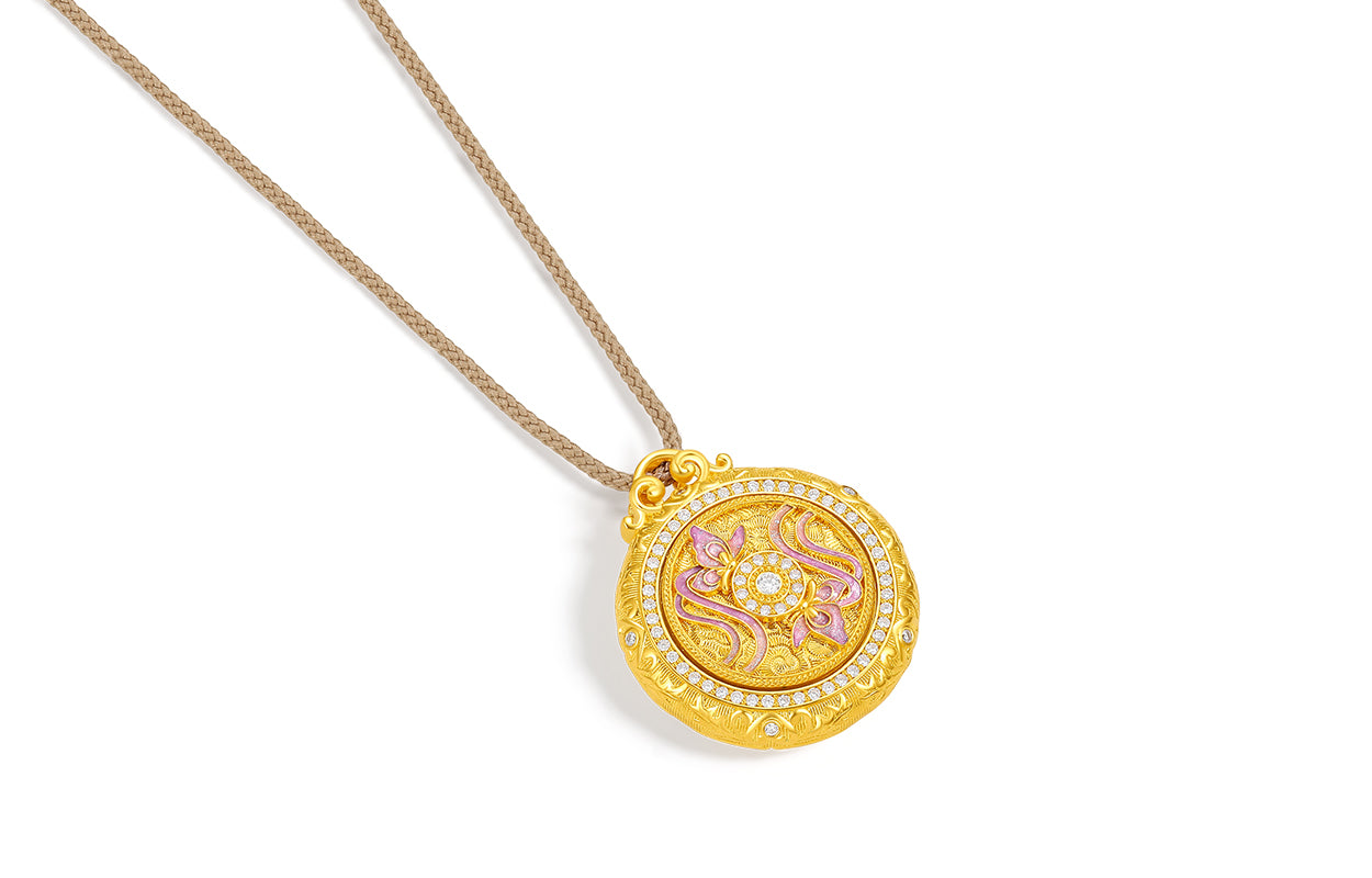 "Chinese Culture Collection - Song Brocade" 24K Gold Pendant Necklace Diamond Butterfly 12.54-15.54g W0423106