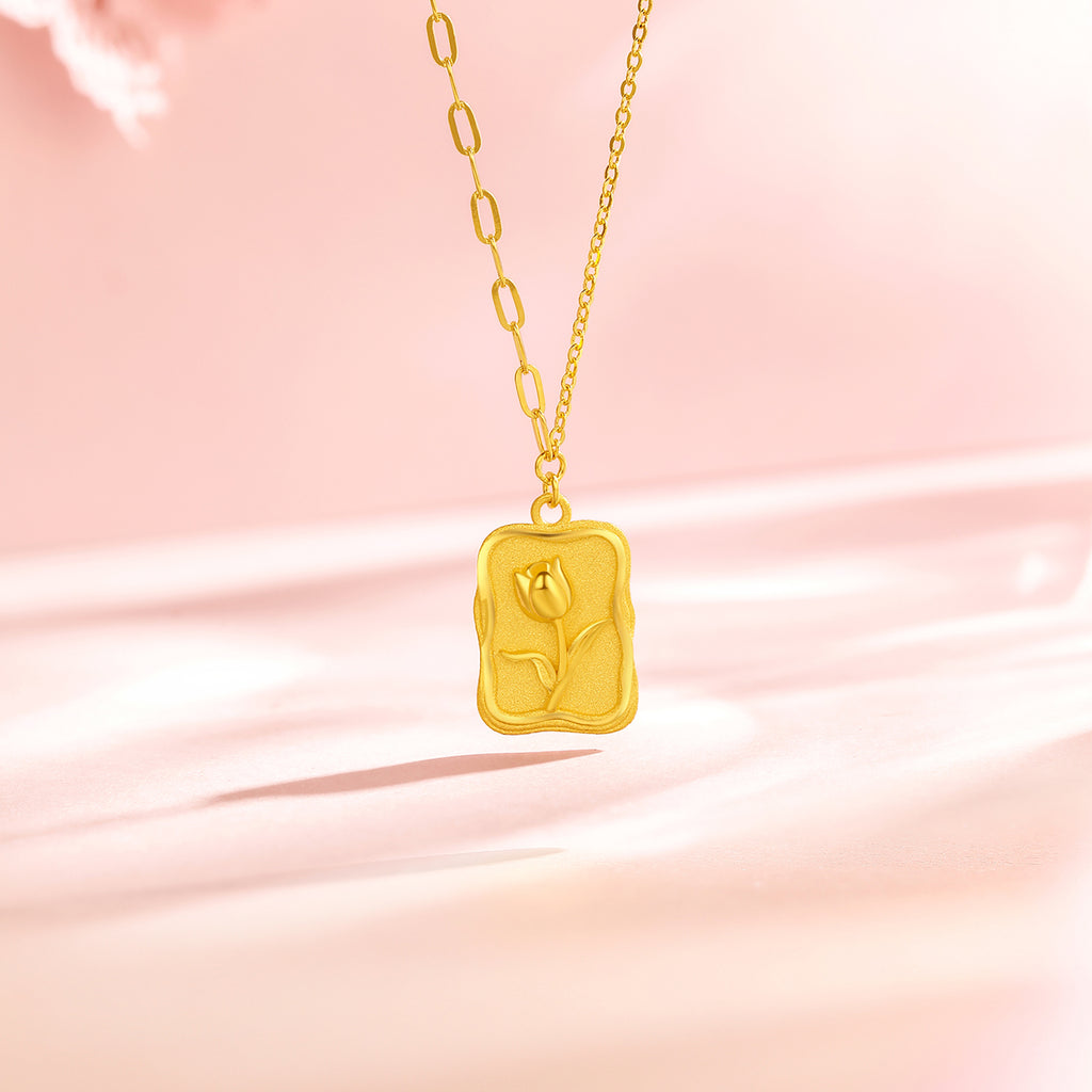 999 24K Gold Pendant Necklace Tulip 4.4-5g A0611952