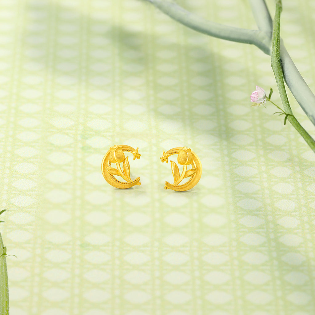 999 24K Gold Earrings Flower Moon 2.34-2.64g A0913046