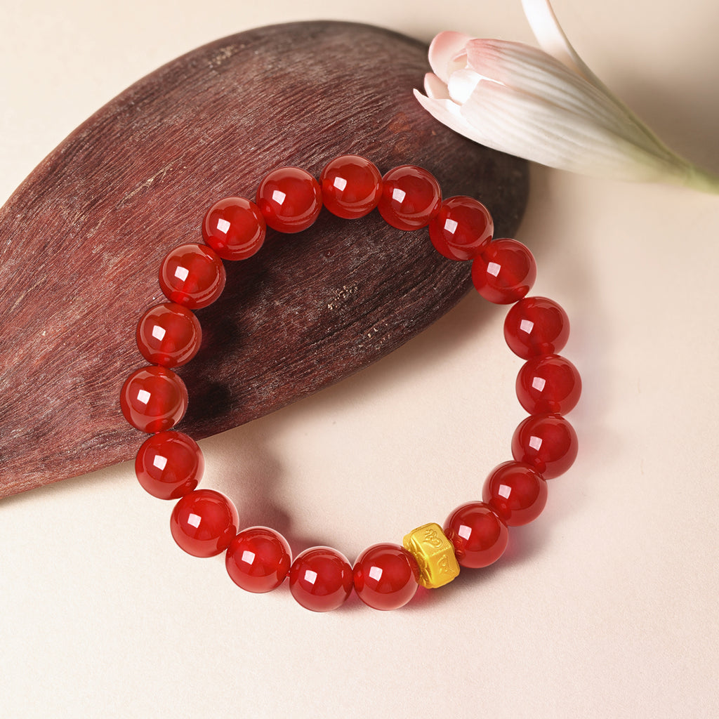 九華山24K金珠手鍊，瑪瑙佛經，9毫米，19厘米，A1914663