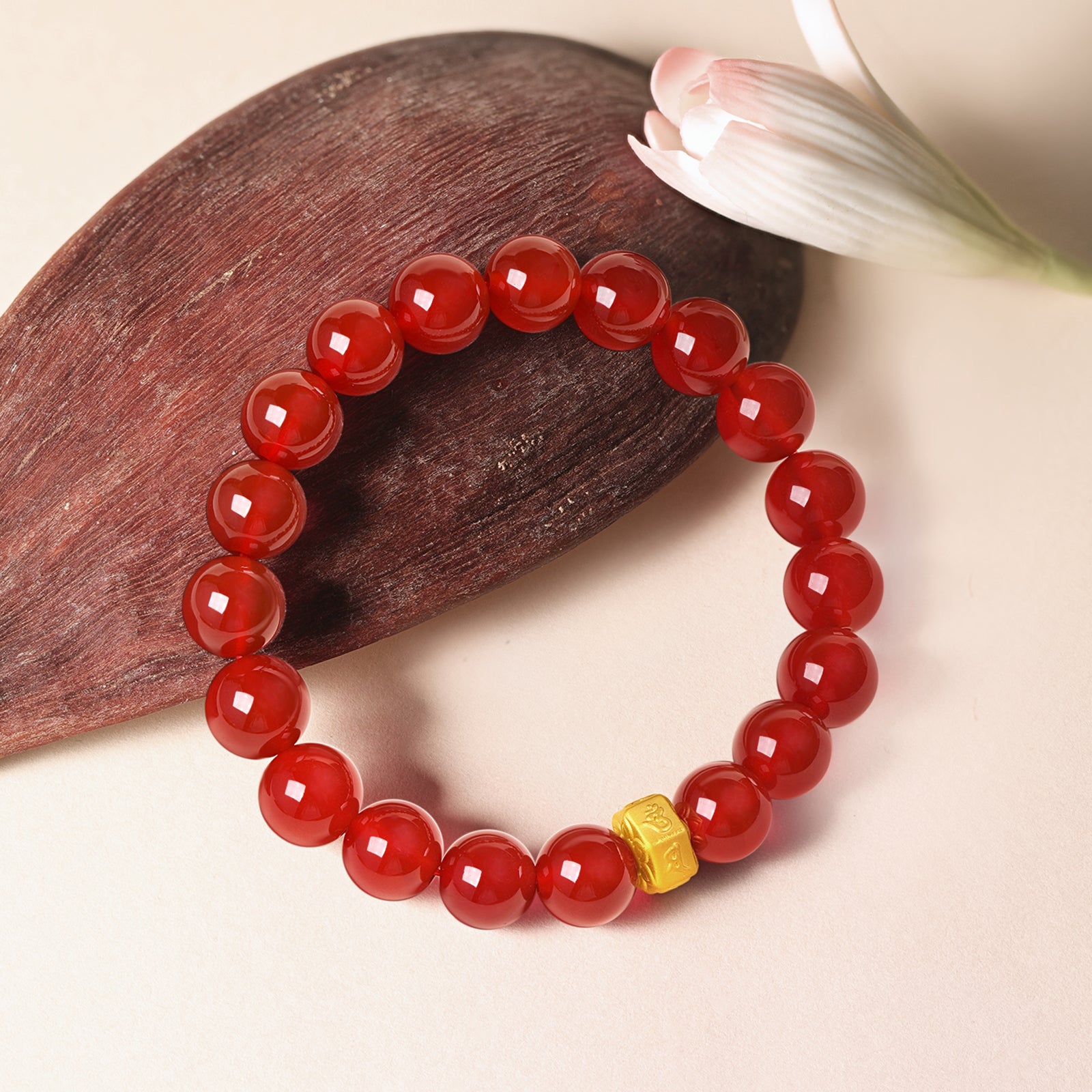 九華山24K金珠手鍊，瑪瑙佛經，9毫米，19厘米，A1914663