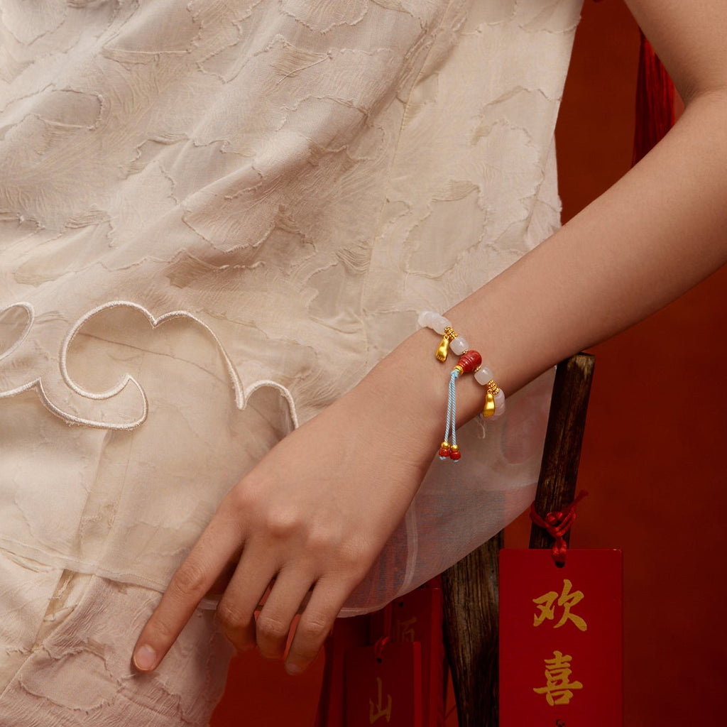 "Jiuhua Mountain" 24K Gold Beaded Bracelet Heitian Jade Turquoise Agate Ksitigarbha Bodhisattva Y1915284