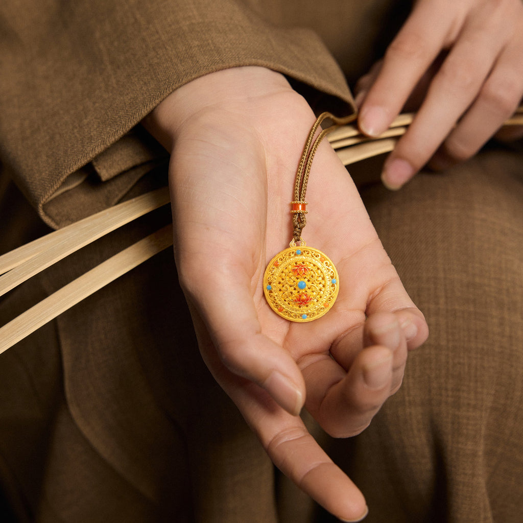 "Chinese Culture Collection - Woven Bamboo" 24K Gold Pendant Necklace Diamond 0.003ct Flora 18.14-20.5g W0423510