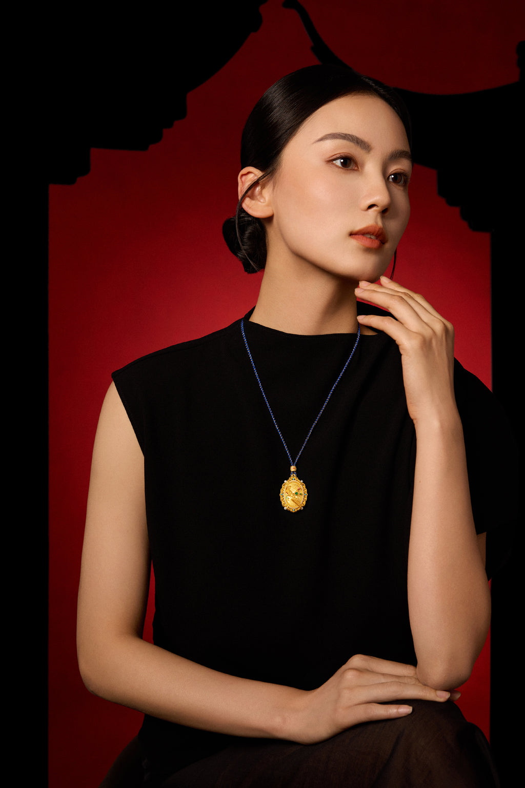 "Chinese Culture Collection - Dan Qing" 999 24K Gold String Pendant Diamond 0.0039ct Freshwater Pearl 2.5-3mm 31-38g W0449949