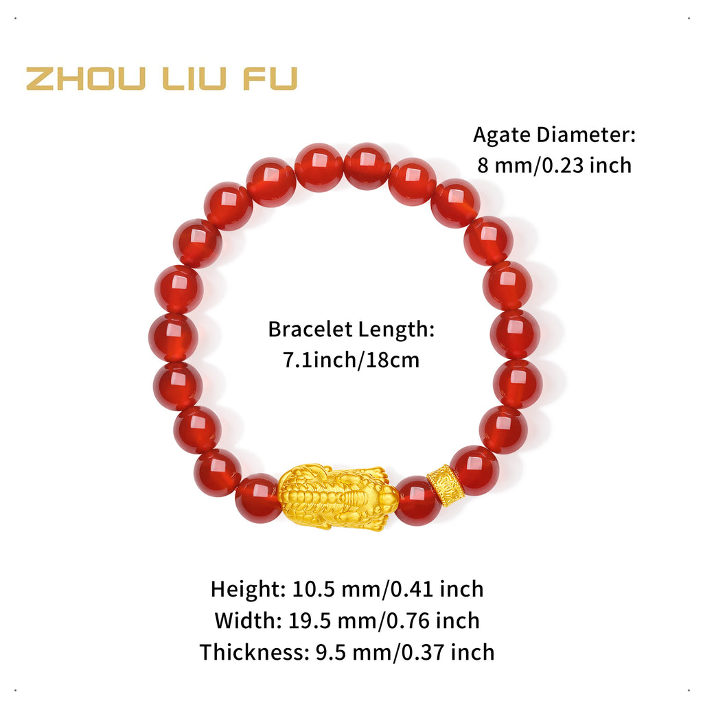 "Jiuhua Mountain" 24K Gold Beaded Bracelet Agate Ksitigarbha's Mount Diting A1915261