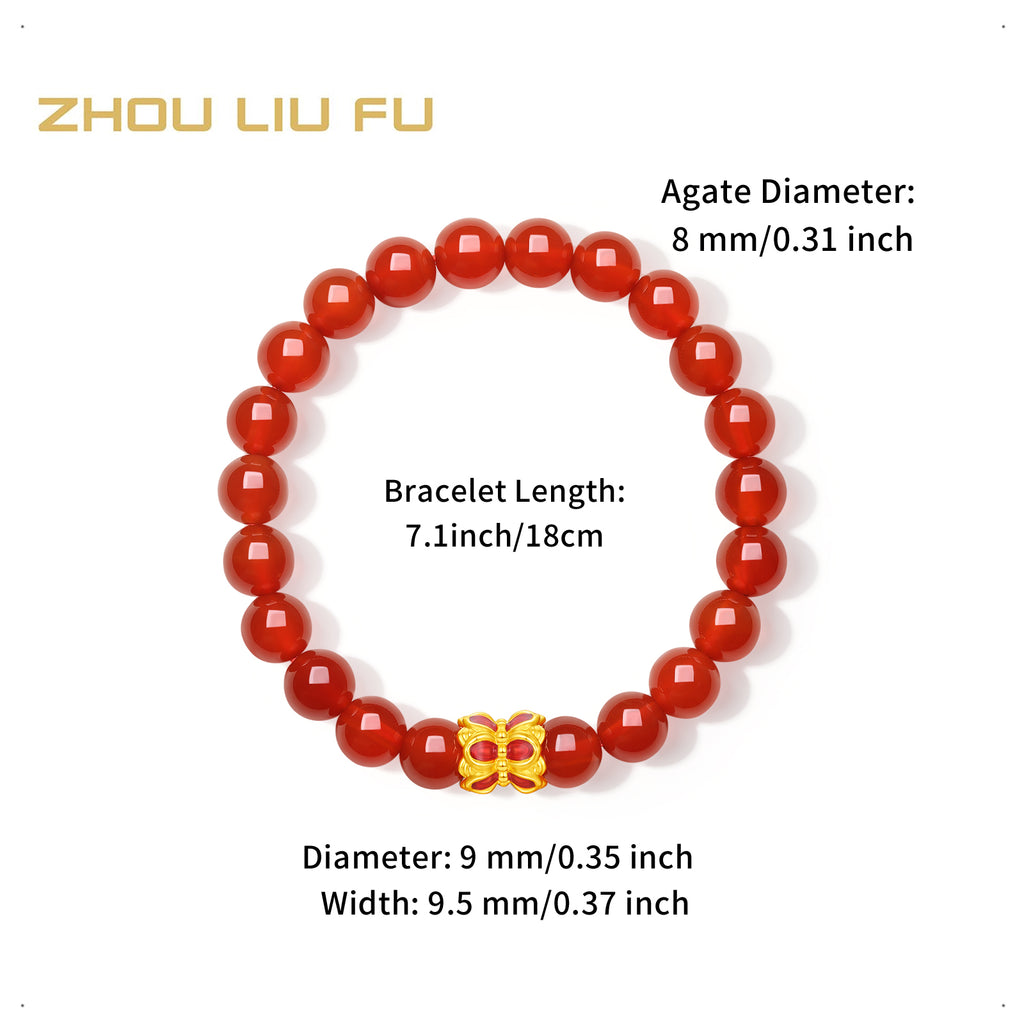 Jiuhua Mountain' 24K Gold Beaded Bracelet Agate Lotus Flower A1914661