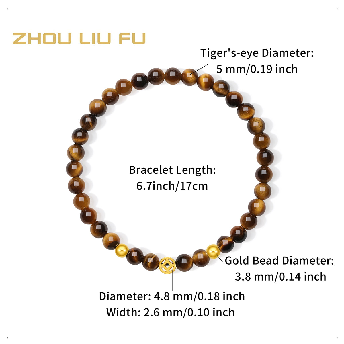 999 24K Gold Beaded Bracelet Tigerite 5-5.5mm Coin 0.6-0.9g A1914414