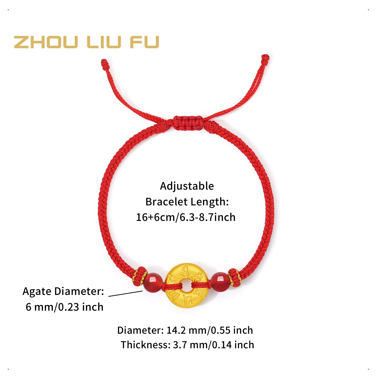 Jiuhua Mountain' 24K Gold String Bracelet Agate Buddhist Scripture A1714666